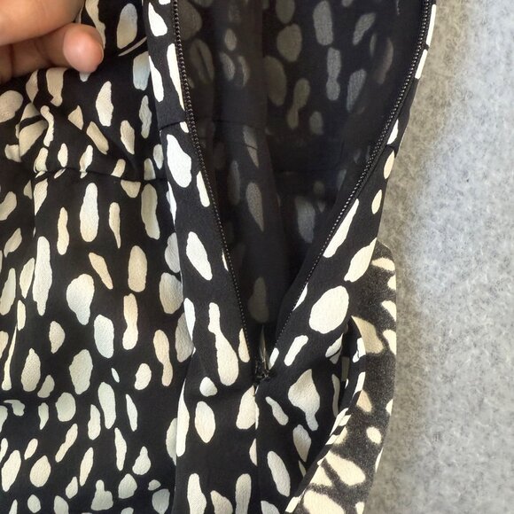 J.Crew Black White Ocelot Animal Print‎ Printed V-Neck 3/4 Sleeve Blouse Size 00 - Picture 9 of 13